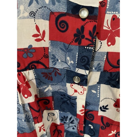 Vintage Anthony Richards Granny Apron Smock Checkered Floral Pearl Snap Large - Picture 4 of 6